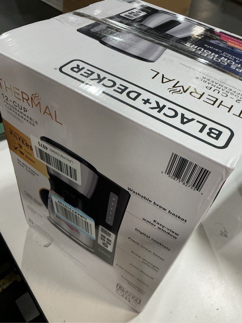 Condition photo showing As Is for BLACK+DECKER 12 Cup Thermal Programmable Coffee Maker with Brew Strength and VORTEX Technology, Black/Steel, CM2046S