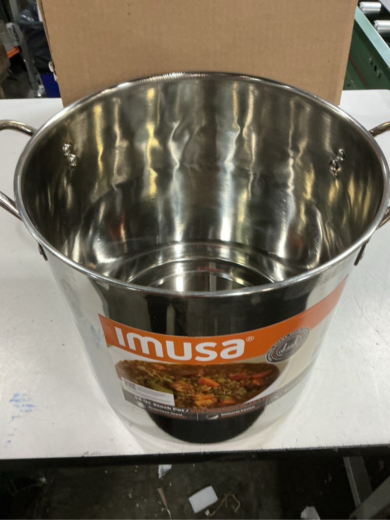 Condition photo showing Good Condition for (( missing lid))imusa 16qt stainless steel stock pot with lid, large cooking pot for soups, boiling seafood, pasta, stews, and family meals 16 quarts