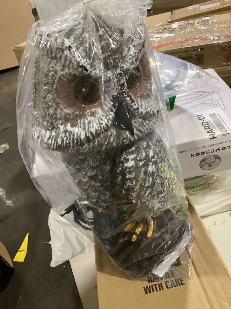 Condition photo showing Good Condition for solar powered owl with motion detection, silent mode, flashing eyes, rotatable head and realistic hoots, plastic owl decoration for home, garden, patio and fence