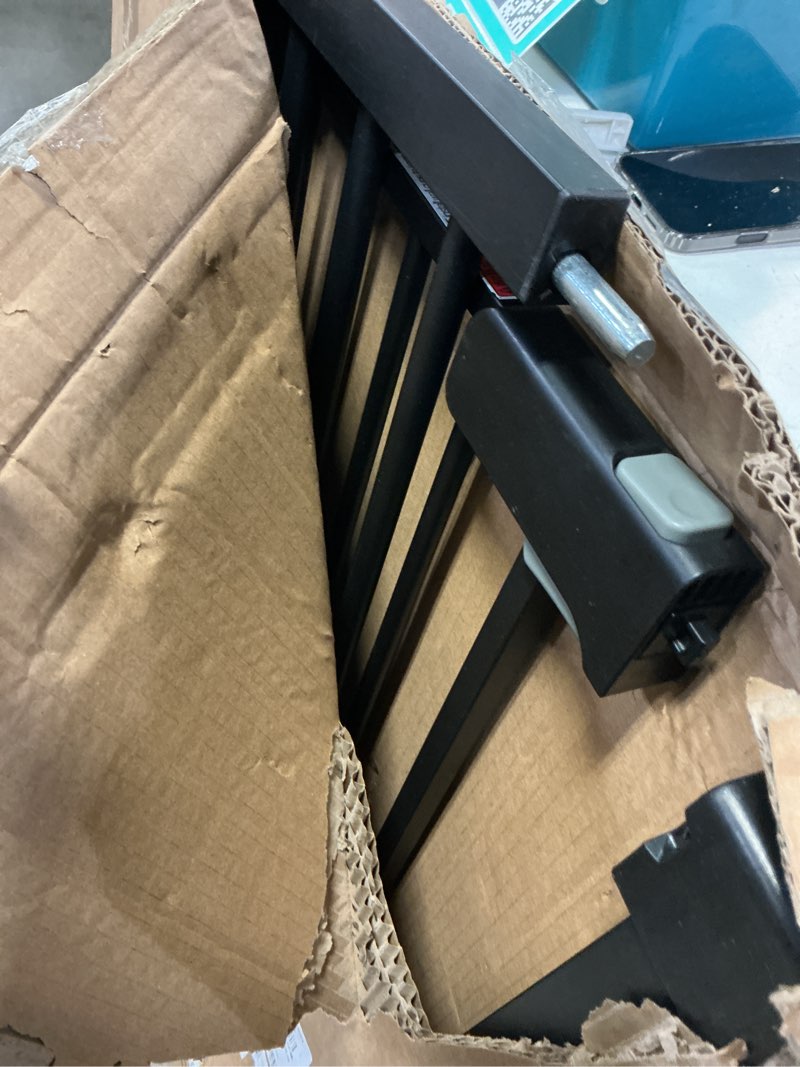 Condition photo showing As Is for COMOMY 42" Extra Tall Baby Gate for Stairs Doorways, Fits Openings 29.5" to 40.6" Wide, Auto Close Sturdy Safety Dog Gate for House, Pressure Mounted Easy Walk Through Pet Gate with Door, Black Black 42"Tall 40.6"Wide