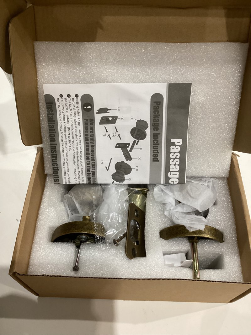 Condition photo showing Good Condition for Antique Brass Bronze Door Knob Privacy Door Knobs Interior with Push-Button Vintage Door Knob with Lock for Bedroom and Bathroom, 1 Pack Privacy 1 Pack Antique Brass Bronze