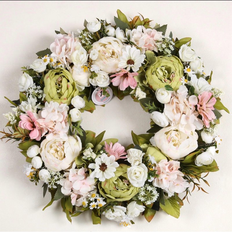 peony wreath 18'' spring wreaths for front door, artificial large floral wreath for front door wall decor, valentine’s day home wedding housewarming gift ezsenses (green)