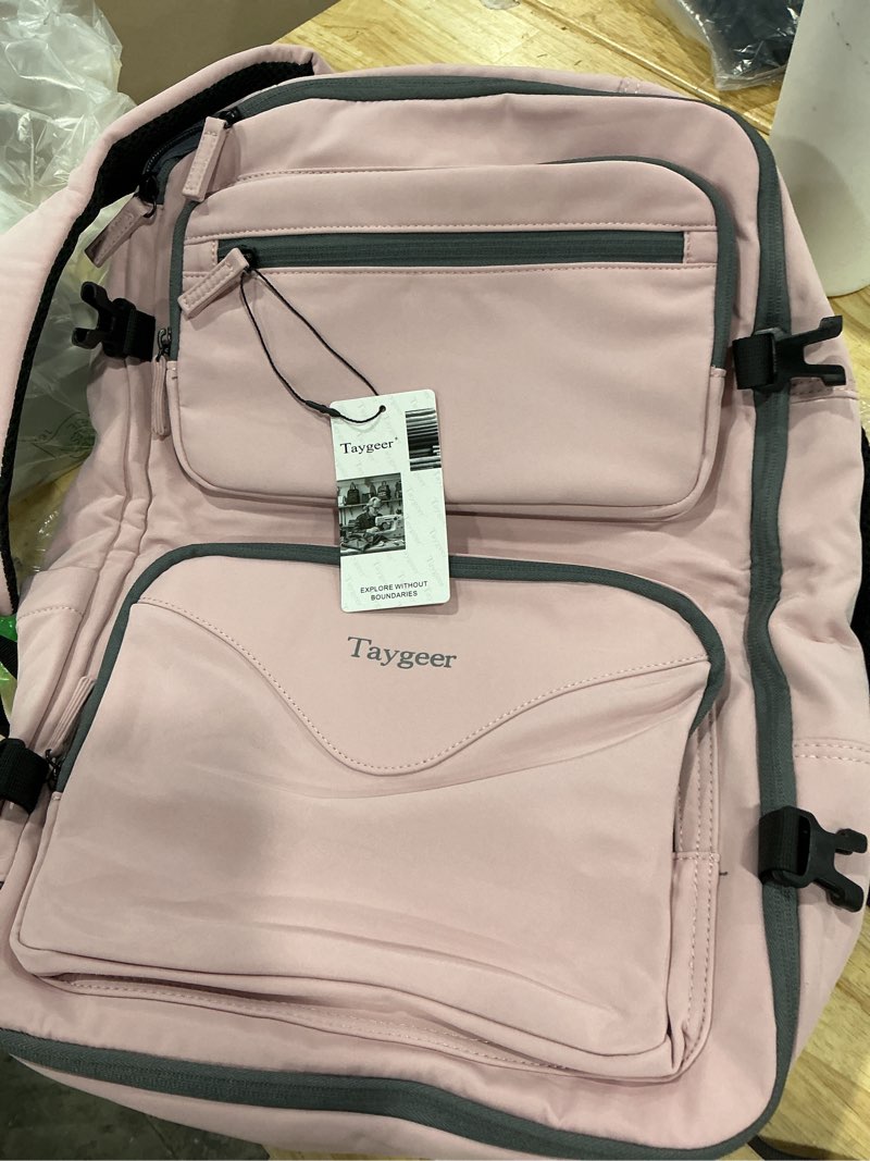 Condition photo showing Good Condition for taygeer 18 x 14 x 8 inches personal item bag, travel personal item bag with water bottle pocket & shoe pouch, tsa approved under seat carry on backpack fits 15.6 inch laptop for women airplanes, pink