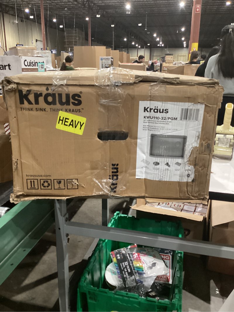 Condition photo showing Good Condition for KRAUS Kore Workstation 32-inch Undermount 16 Gauge Black Stainless Steel Single Bowl Kitchen Sink in PVD Gunmetal Finish with Accessories, KWU110-32/PGM PVD Gunmetal 32 Inch Sink