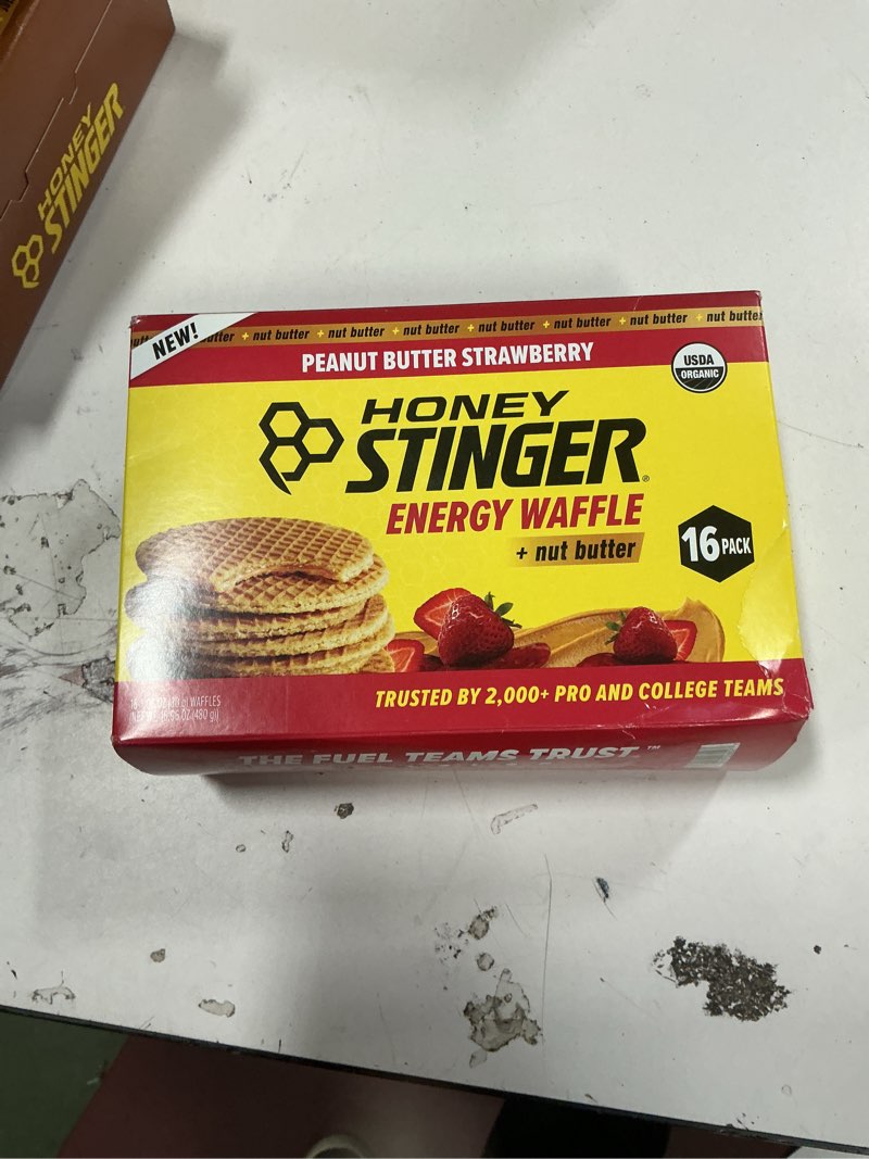 Condition photo showing New/Like New for Honey Stinger Organic Peanut Butter Strawberry Waffle, Energy Stroopwafel for Exercise, Endurance and Performance, Sports Nutrition for Home & Gym, Pre & During Workout, 16.96 Ounces (Pack of 16) PB Strawberry 16 Count best by 9-4-2026