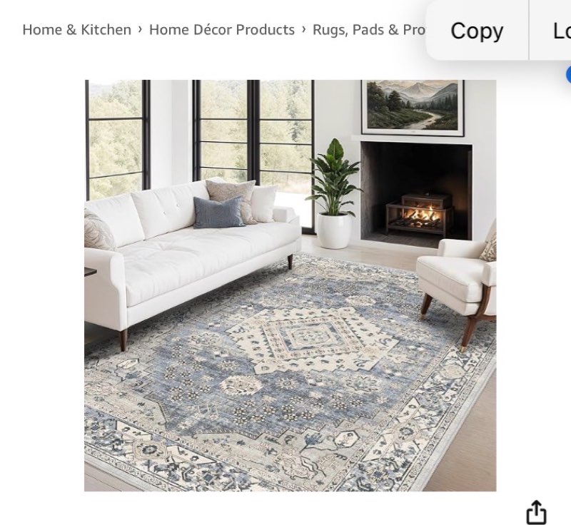 distressed washable 8x10 area rugs: living room low pile rug - bedroom kitchen apartment laundry rugs indoor non-slip thin vintage boho decor floor faded carpet blue(similar)
