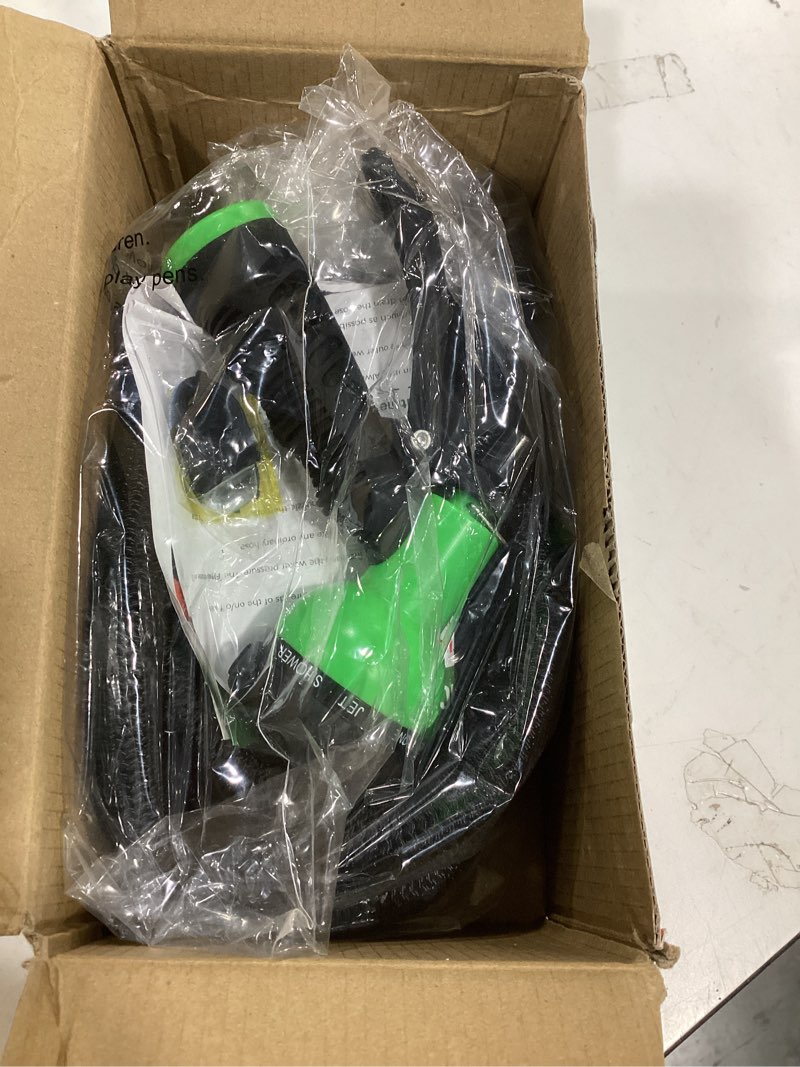 Condition photo showing As Is for flexi hose with 8 function nozzle, 150ft - lightweight expandable garden hose, no-kink flexibility, 3/4 inch solid brass fittings and double latex core