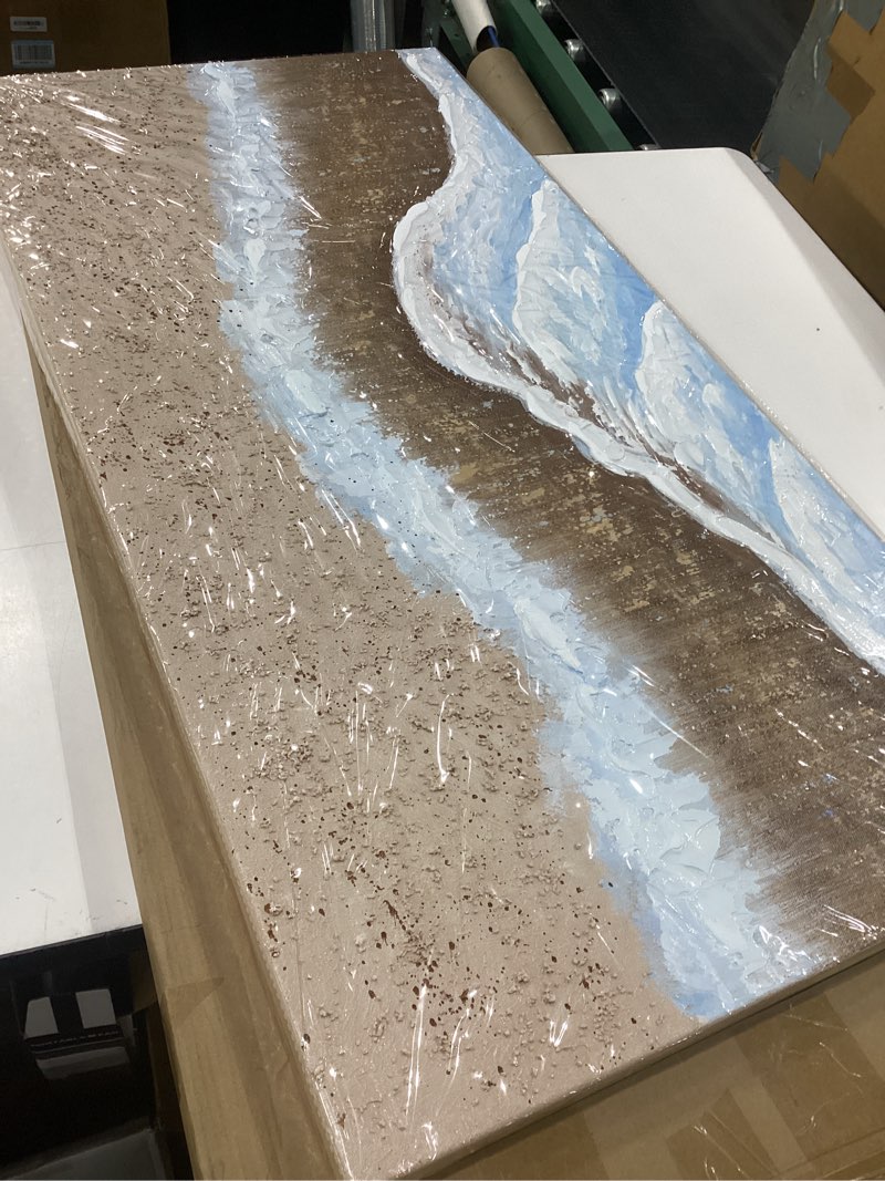Condition photo showing New/Like New for trogonup large coastal canvas wall art for living room 20x40 inch hand painted white ocean textured seascape oil painting beach artwork for bedroom office home decor ready to hang 20l" x 40w" white