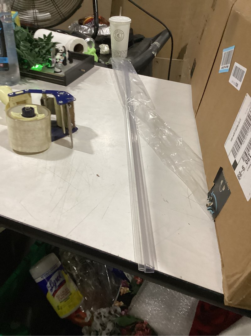 Condition photo showing As Is for prime-line m 6258 frameless shower door bottom seal for 3/8 in. thick glass doors – stop shower leaks and create a water barrier, 36 in., clear vinyl (single pack) clear 3/8 in. single flap
