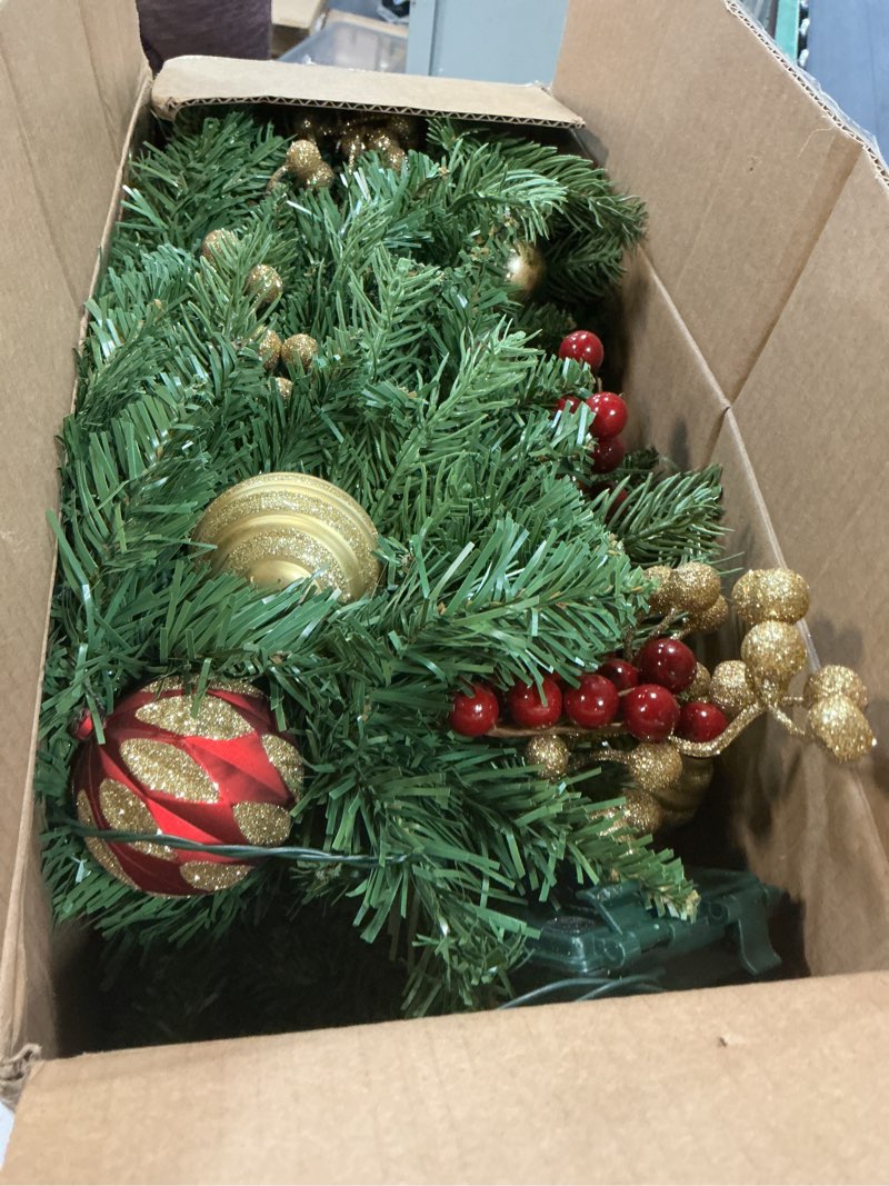 Condition photo showing As Is for 30 inch Prelit Christmas Tree with 120 Branch Tips, Red & Gold Red & Gold 30 Inch