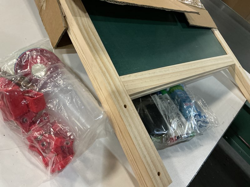 Condition photo showing Good Condition for JOYOOSS Kids Wooden Easel with Paper Roll - Adjustable Magnetic Double Sided Drawing Board Whiteboard & Chalkboard Dry Easel Board,Children Art Easel for 3~12 Years Kids Boys Girls Painting Drawing Kids Easel w Red Tray