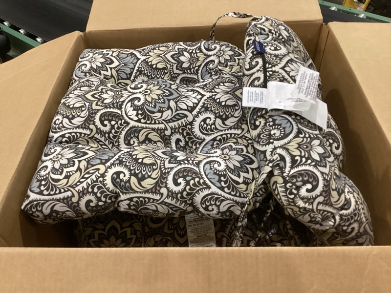 Condition photo showing Good Condition for 4 arden selections outdoor seat cushion, 21 x 21, rain-proof, fade resistant 18 x 20, black aurora damask