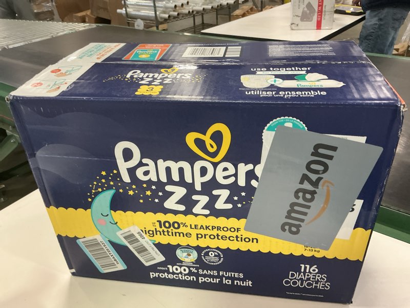 Condition photo showing New/Like New for Pampers ZZZ Overnight Diapers, Size 3 (16-28 lbs), 116 Count, Nighttime Protection Disposable Baby Diaper, Night Time Leak and Skin Protection Size 3 116
