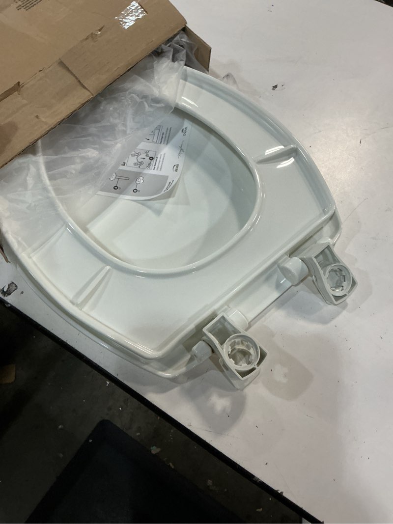 Condition photo showing As Is for bemis 7300slec slow close toilet seat, easy clean hinges and durable plastic seat, made in usa, elongated, white