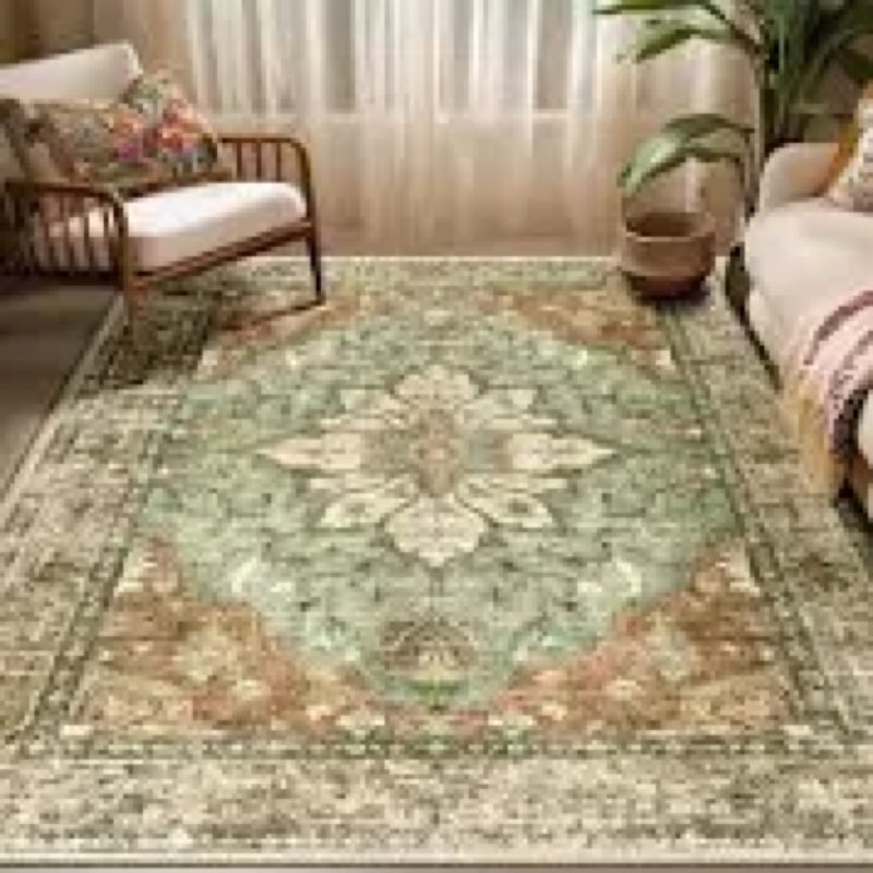 RELEANY Area Rugs 6'x9' Washable Non-Slip, Floral Vintage Distress Print Pattern Medallion Carpet fo