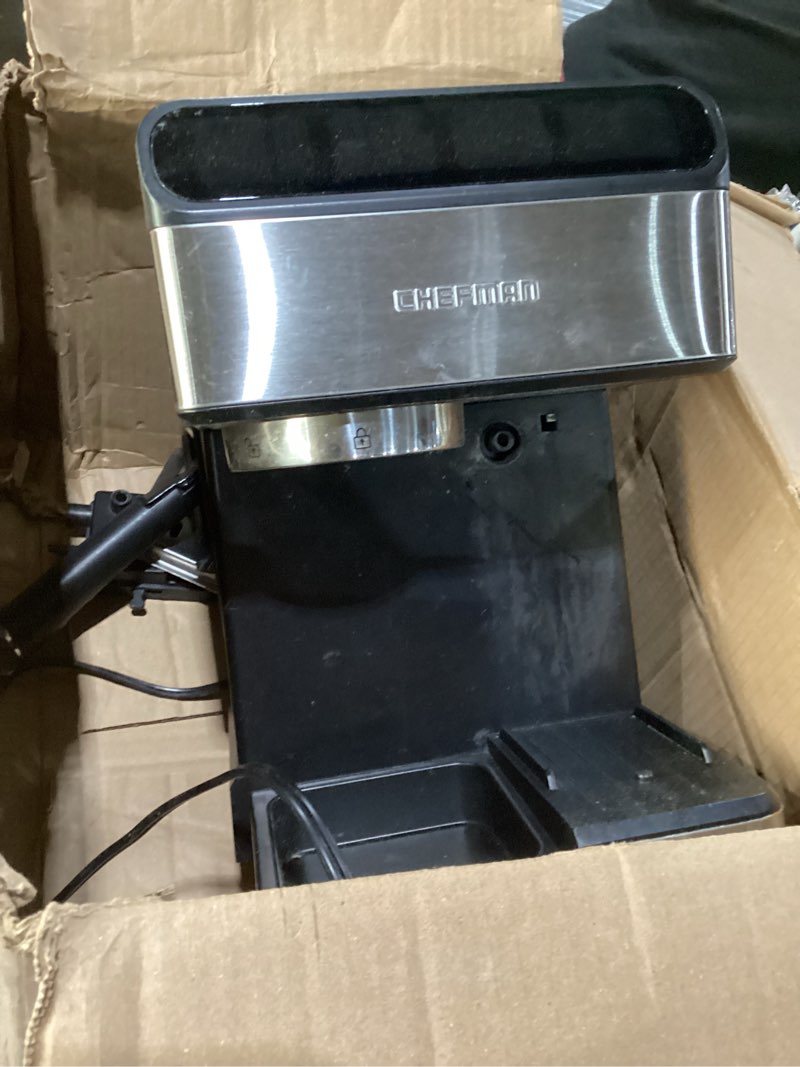 Condition photo showing Good Condition for Chefman CaféMaster Pro Espresso Machine, Brew Single or Double Shots, Coffee Maker with Built-In Milk Frother for Cappuccino & Latte, XL 1.8 Liter Removable Water Reservoir - Stainless Steel Automatic