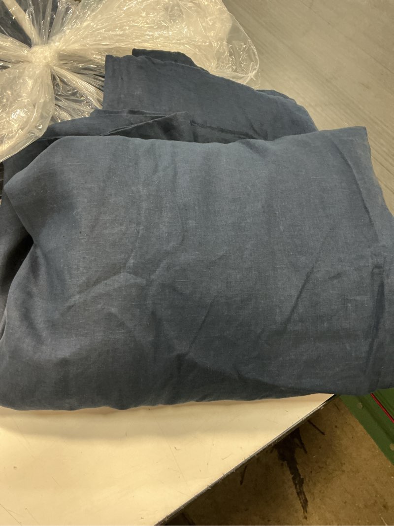 Condition photo showing Good Condition for european linen true blackout curtain color navy blue &white size 96inx108in 1 panel