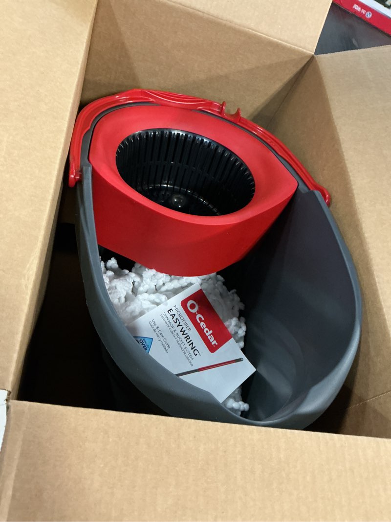 Condition photo showing As Is for O-Cedar EasyWring Microfiber Spin Mop, Bucket Floor Cleaning System, Red, Gray, Standard Easywring Spin Mop & Bucket
