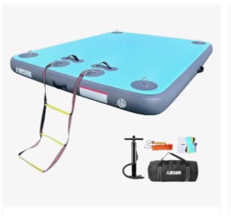 AWSUM Inflatable Floating Dock Platform, Lake Water Mat - 10ft Non-Slip Inflatable Swim Island Raft 