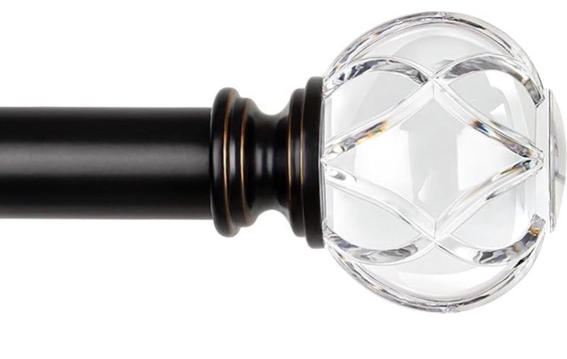 kamanina curtain rods for windows 66 to 120, 1 inch black decorative curtains rod set, heavy duty long drapery rods with crystal netted texture ends, 32-115"