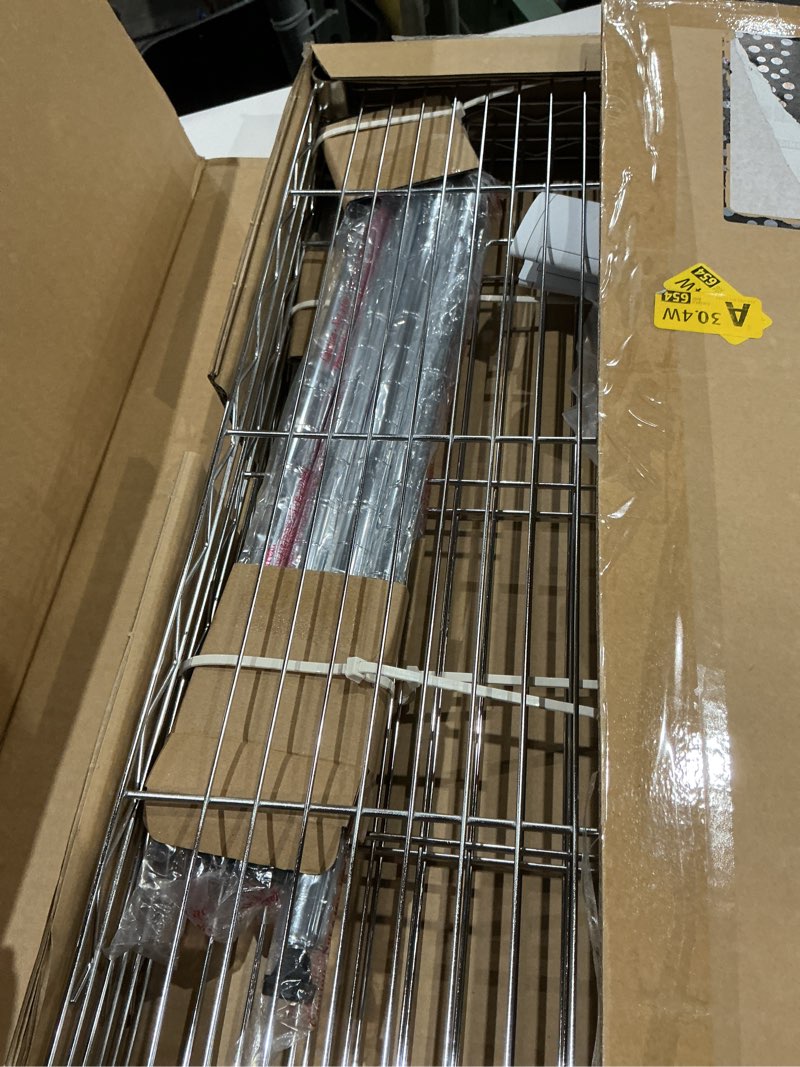 Condition photo showing Good Condition for simple deluxe 3-tier heavy duty storage shelves 750lb capacity, 24.02" d x 13.78" w x 29.92" h adjustable shelving unit with wheels, chrome chrome 3-tier 1 pack