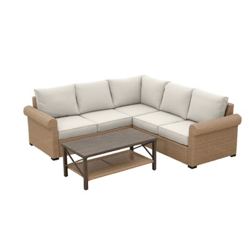 allen + roth Emerald Cove Wicker Outdoor Sectional with Cream Cushions and Steel Frame