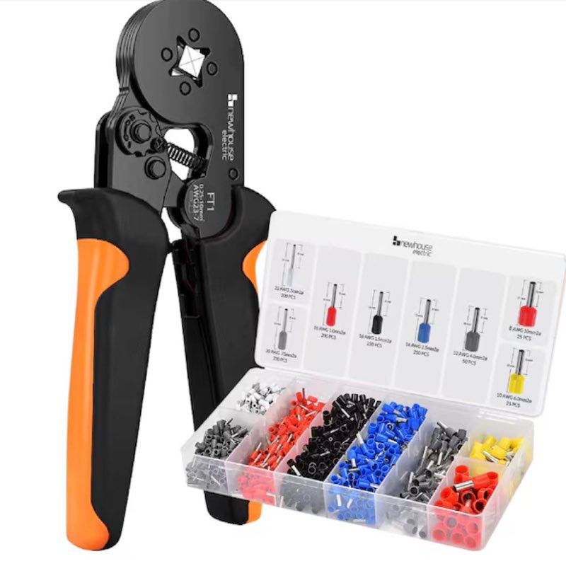 TUBTAP Wire Ferrules Crimping Tool Kit AWG 23-7 Self-Adjusting Ratchet Crimper Plier Set with 1200PC