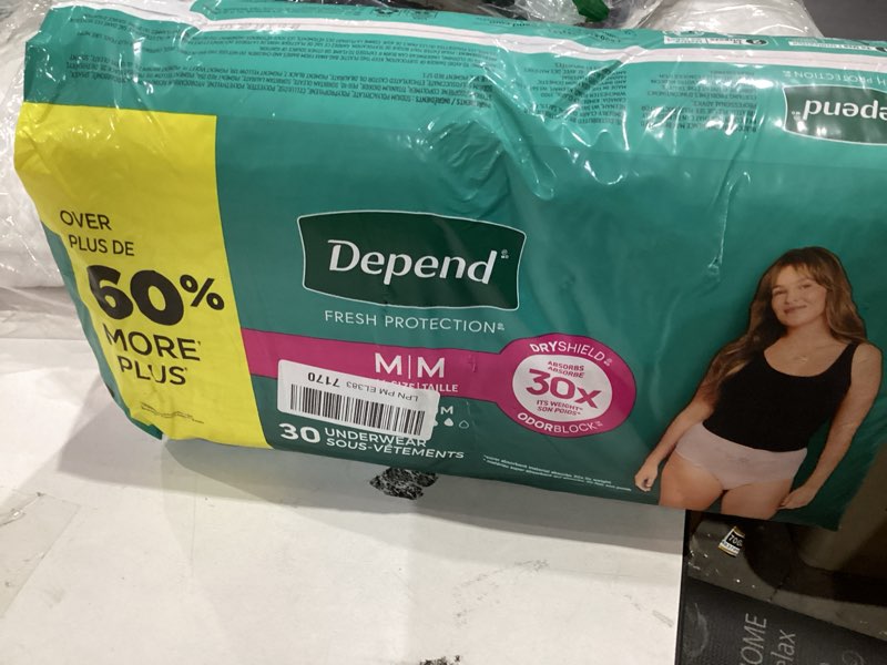 Condition photo showing New/Like New for Depend Fresh Protection Adult Diapers, Incontinence & Postpartum Bladder Leak Underwear for Women, Disposable, Maximum, Medium, Blush, 30 Count, Packaging May Vary Medium 30