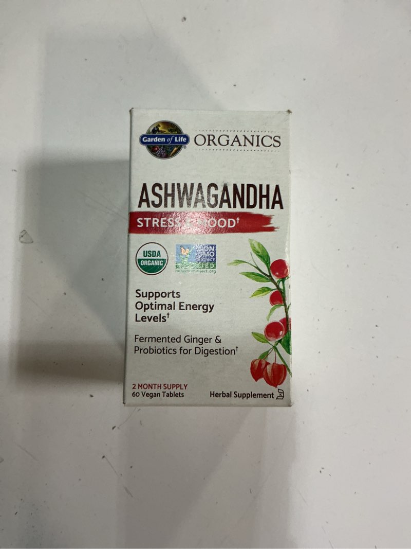 Condition photo showing New/Like New for (BBD 03/2026). MyKind Organics  Ashwagandha  Stress & Mood  60 Vegan Tablets  Garden of Life