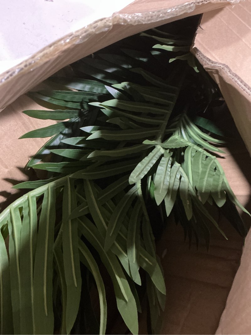 Condition photo showing As Is for artificial 3 feet areca palm tree with realistic leaves and adjustable branches faux palm tree pot, fake plants for home, office, living room, kitchen, bedroom, balcony decor