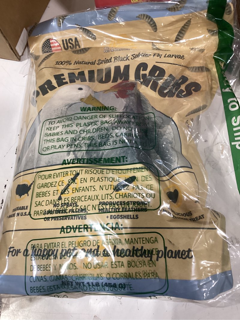 Condition photo showing New/Like New for eaton pet and pasture premium grubs, usa grown dried black soldier fly larvae, high calcium treat for chickens, ducks, wild birds (1 lb) 1 pound (pack of 1)