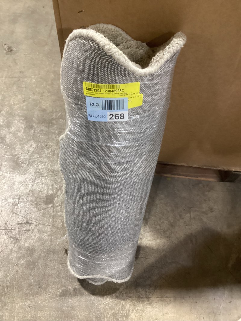 Condition photo showing As Is for Chris Loves Julia x Loloi Scottie Fog / Ivory Area Rug