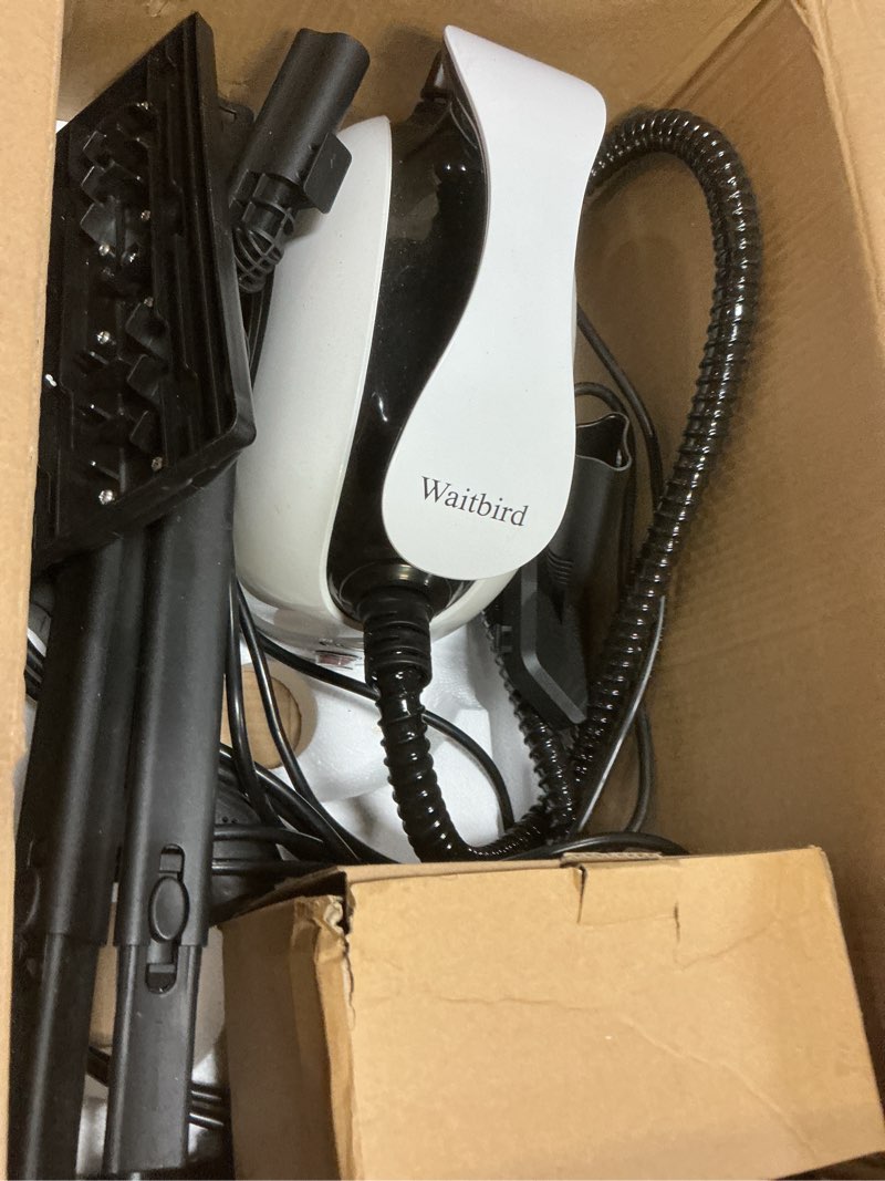Condition photo showing As Is for steam cleaner, 293°f 58 psi powerful multipurpose handheld steam mop for home use, 21 attachments, 50oz capacity, heavy duty steamer for carpets, floors, cars, tiles, crack cleaning, platinum