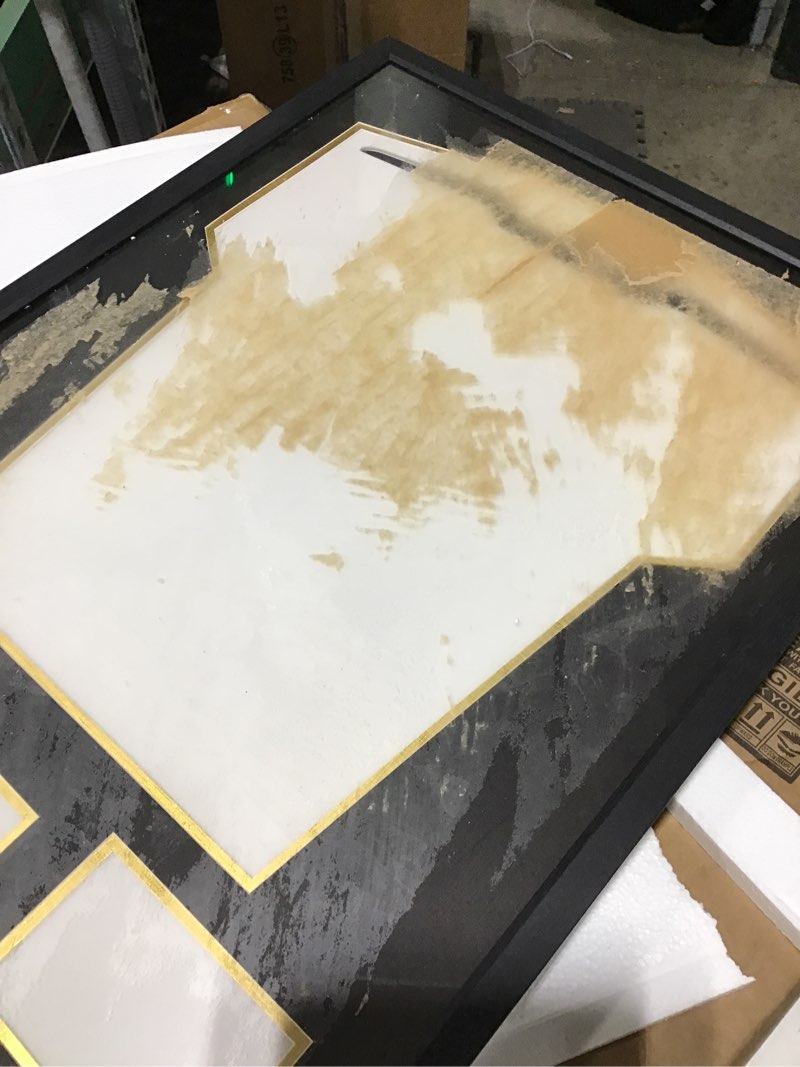 Condition photo showing As Is for Sports Jersey Display Frame, 24 x 32 inches Display Case for Soccer Football Baseball Hockey Souvenir T-Shirt, Double Mat with Anti-Shatter Plexiglass (Black Wood grain-1PK)(incomplete)