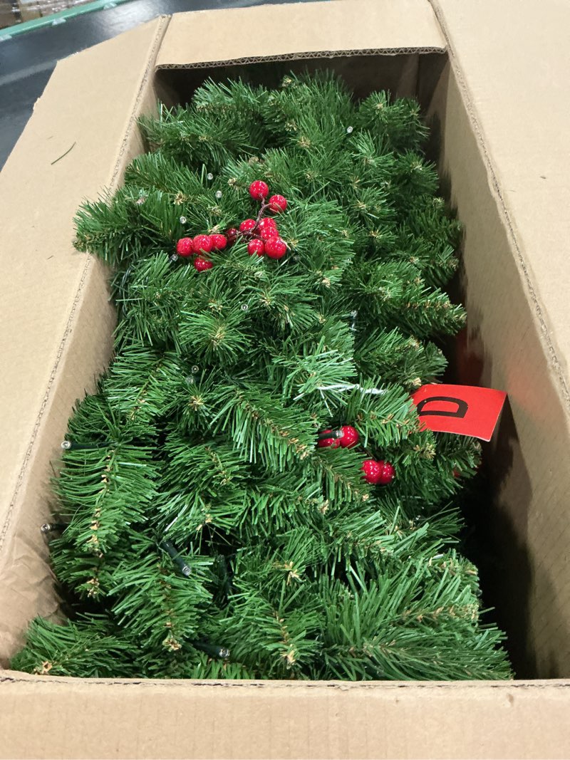 Condition photo showing As Is for Brightown 48 inch Christmas Wreath Outdoor Decoration, Large Artificial Wreath with Lights, 200LED, 440 PVC Tips, Power Plug-in Green 48in