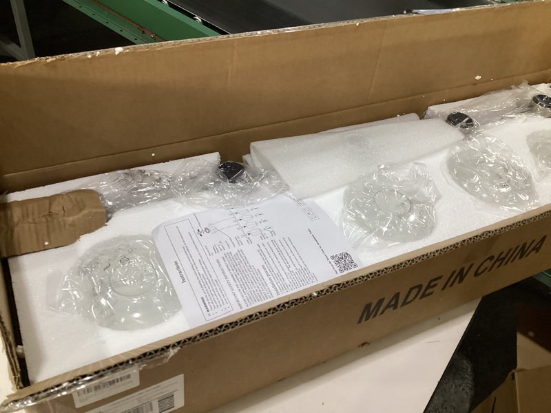 Condition photo showing Good Condition for 36.5" Modern Brushed Nickel Chandelier, 5-Light No Assembly Required Dining Room Light Fixture Over Table with Clear Glass Shade Linear Hanging Pendant Lights for Kitchen Island, Dining Room?, Bar Brushed Nickel-36.5"(No assembly required) 5-Light