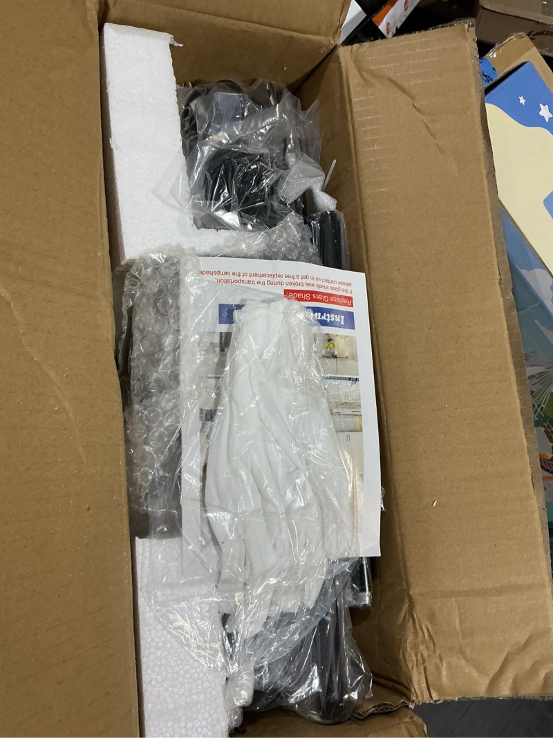 Condition photo showing Good Condition for Kitchen Island Lighting, 3 Lights Linear Chandeliers Rectangle Pendant Light Fixtures for Dining Room Farmhouse Hanging Light with Glass Shades(Black) Black 3-light