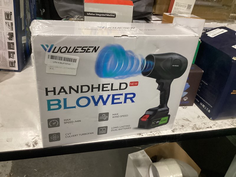 Condition photo showing New/Like New for yuquesen 980,000 rpm cordless leaf blower - 21v electric handheld leaf blower with 2×4.0ah batteries & fast charger - lightweight for patio, lawn, yard, deck cleaning - light black