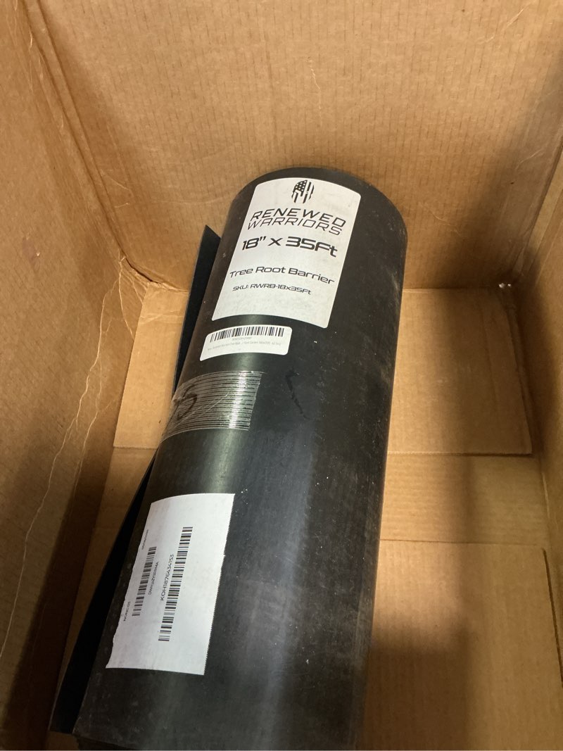 Condition photo showing As Is for tree root barrier roll, hdpe plastic root barrier shield for trees aspens invasive roots, puncture resistant easy install landscape barrier for yard garden 18inx35ft - 62.5mil 18in deep 35 feet long