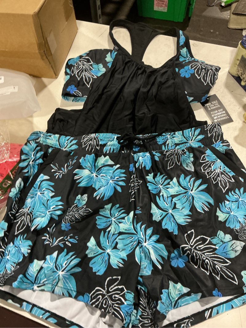 Condition photo showing Good Condition for daci tankini swimsuits for women - 2026 tummy control two piece bathing suit with sporty pockets shorts blouson swimwear green floral large