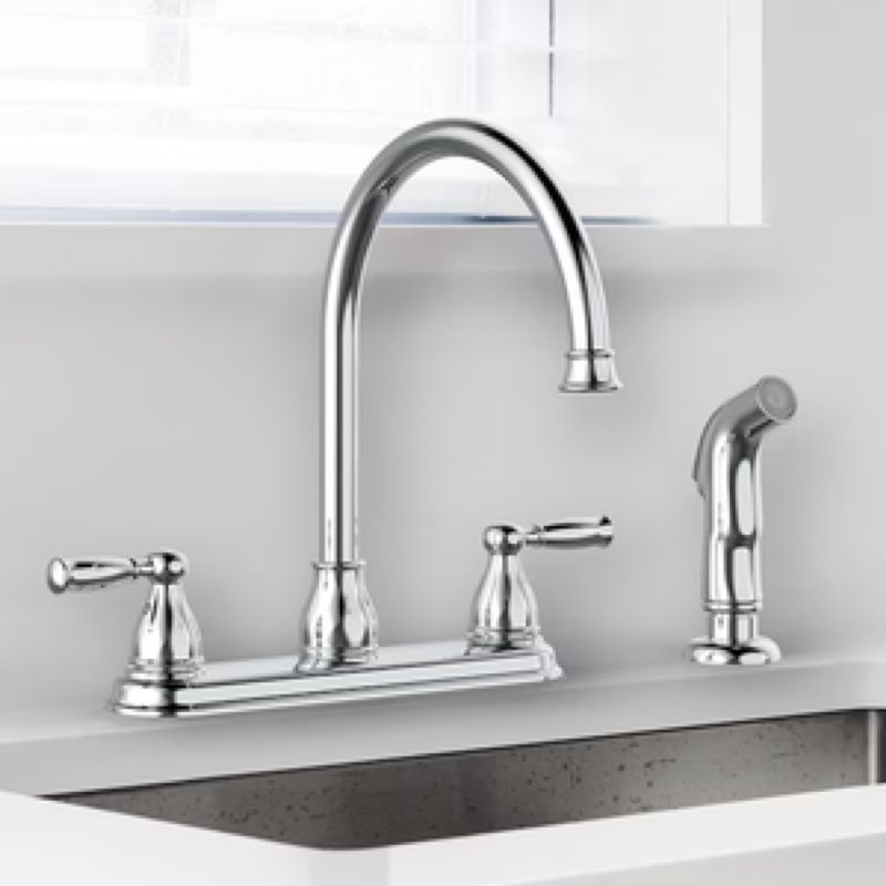 project source brice polished chrome double handle deck-mount kitchen faucet
