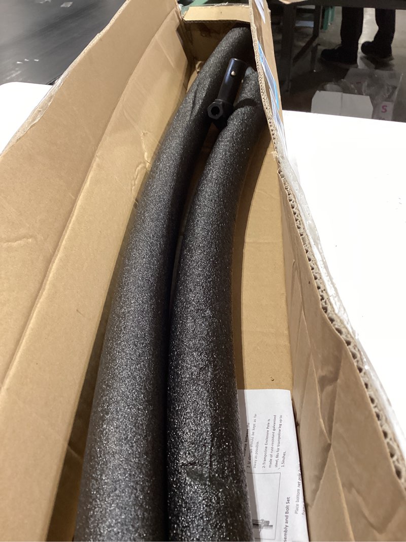 Condition photo showing As Is for 1pcs trampoline curved pole, universal trampoline replacement enclosure pole to fit 8-16ft curved pole trampoline frame, includes foam sleeve and hardware with 2 installation options