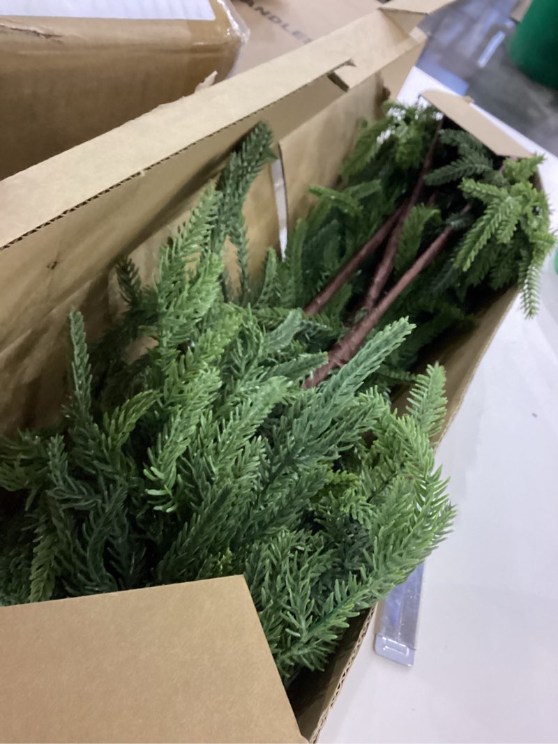 Condition photo showing As Is for HIKISS 8 Pcs Realism Artisan-Crafted Norfolk Pine Branch - 24" Artificial Christmas Greenery Stems with Lifelike Color Faux Cedar Pine Picks for Garland Wreaths Vases & DIY Indoor/Outdoor Décor