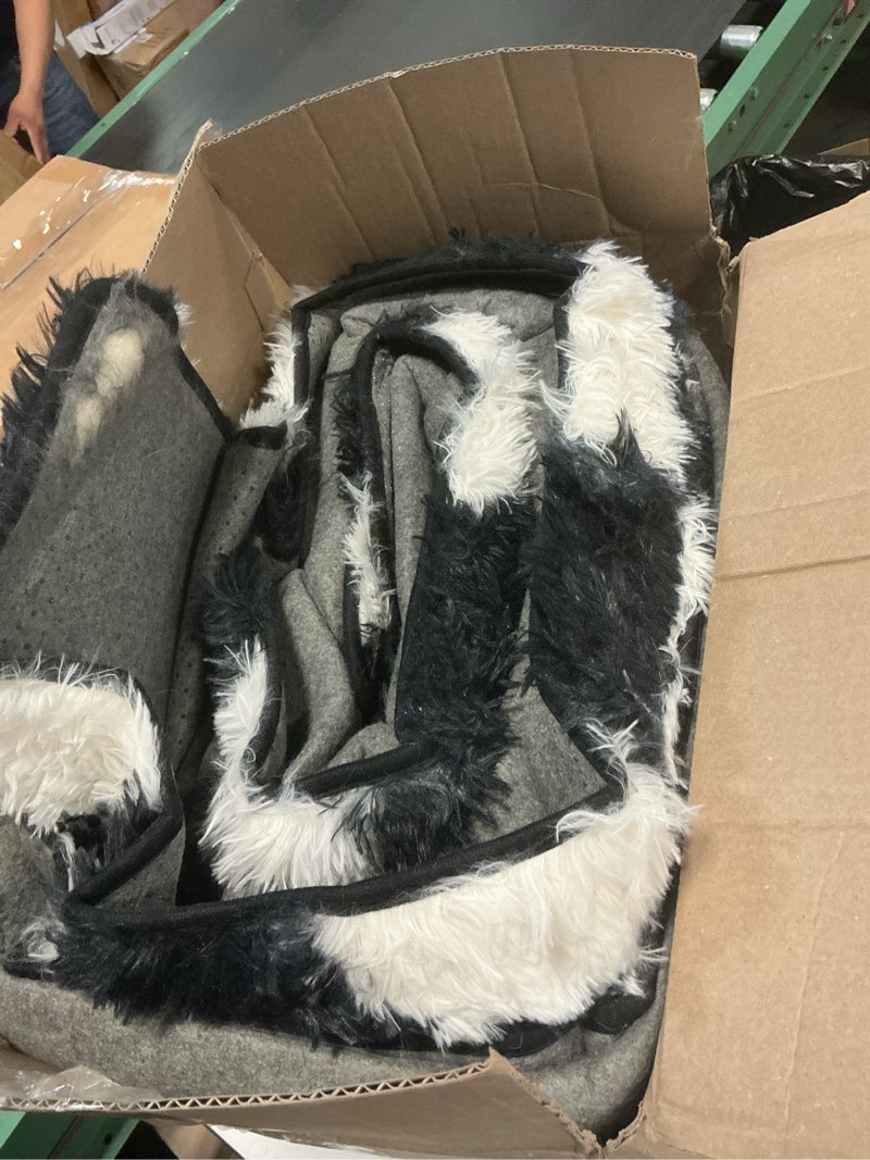 Condition photo showing New/Like New for black and white checkered rug 8x10, shag area rug for living room or bedroom, fluffy washable indoor non-slip fuzzy carpet, modern aesthetic home decor 8x10 feet
