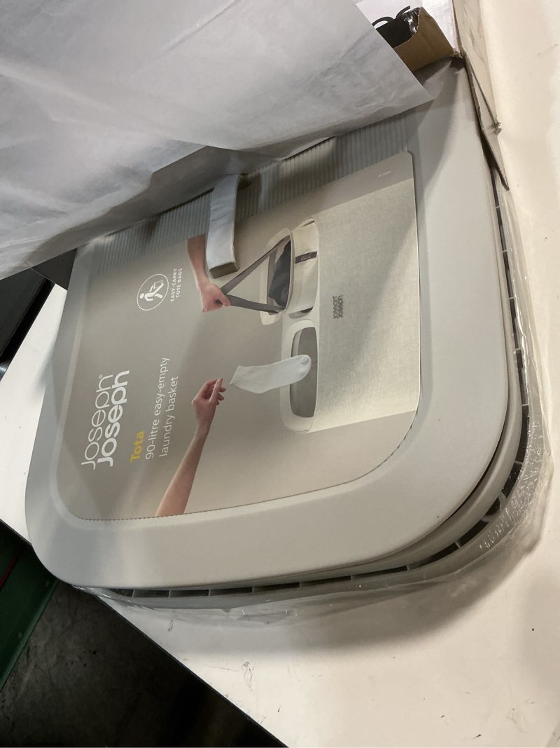 Condition photo showing New/Like New for Joseph Joseph Tota 90 liter/23.8 gallon Laundry Hamper Separation Basket with lid, 2 Removable Washing Bags with Handles - Ecru Dual Ecru 90L