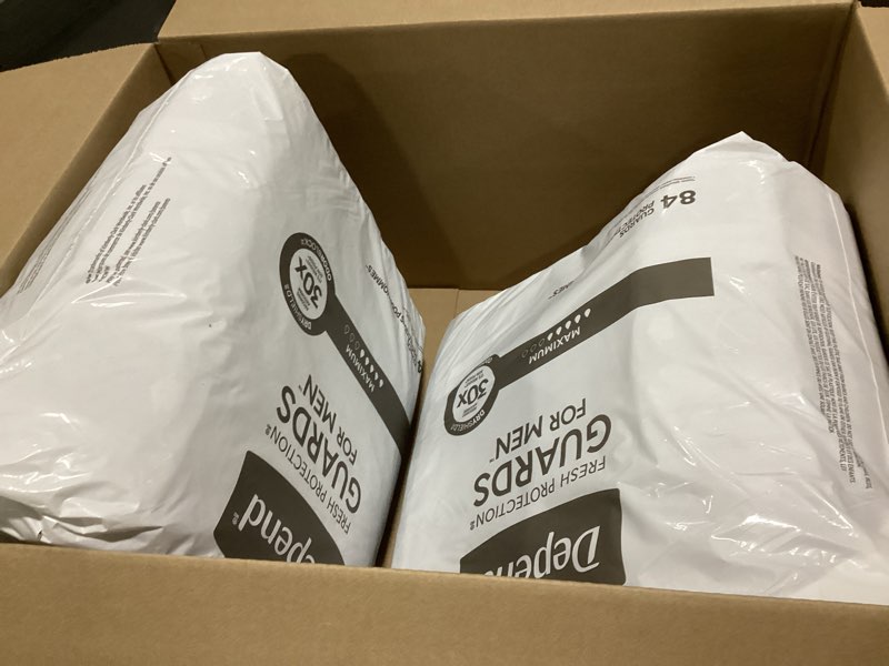 Condition photo showing New/Like New for depend guards incontinence pads for men, maximum absorbency, 168 count, packaging may vary