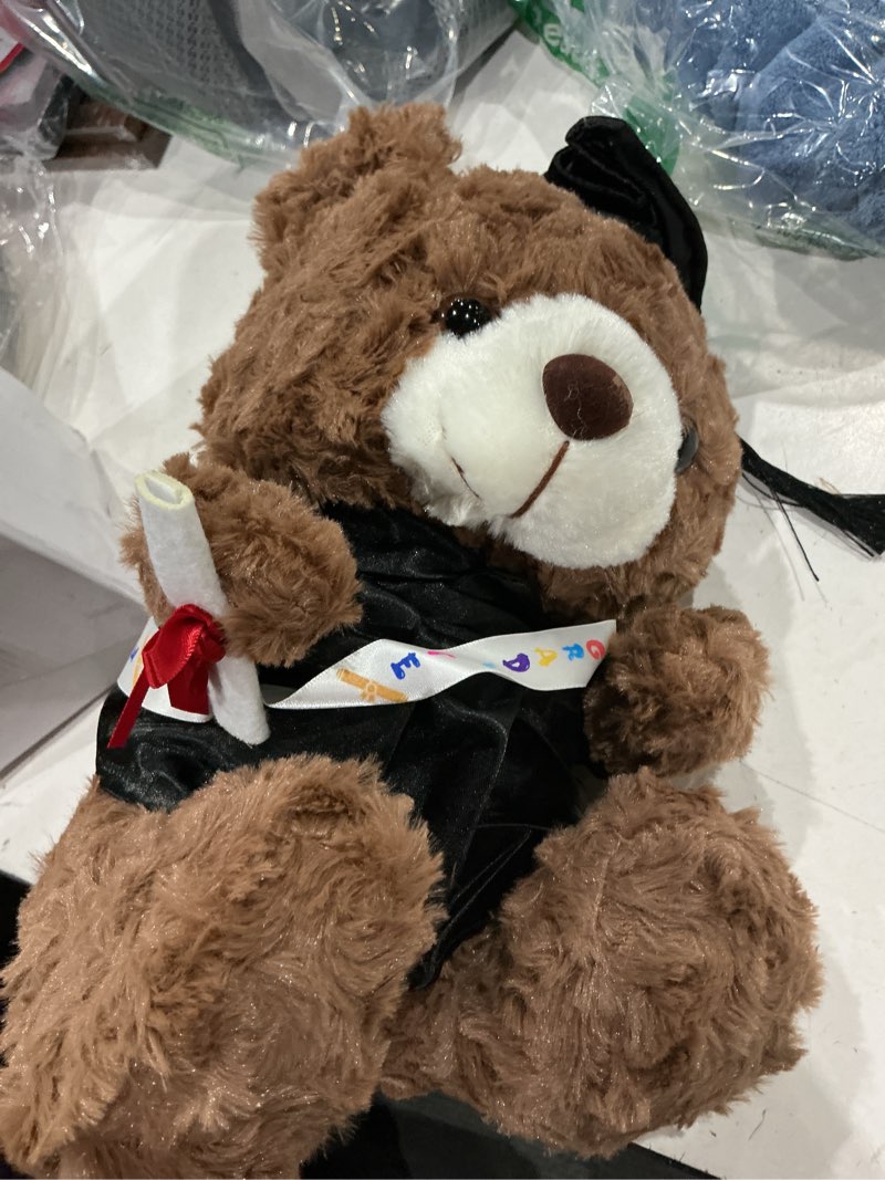 Condition photo showing Good Condition for graduation bears 2024 plush stuffed animal bear with gown cap tassel set graduate cute brown bear graduation gifts stuffed bear doll plush bear toy for party supplies(black, 11.8 inch)