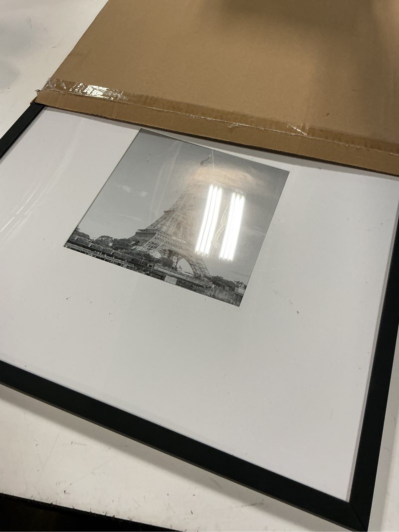 Condition photo showing Good Condition for upsimples 18x18 picture frame, display pictures 8x8 with mat or 18 x 18 without, wall hanging square frames, black, 1 pack black 18x18