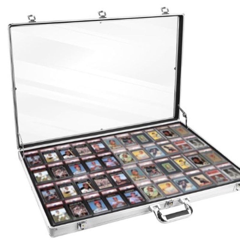 Silver Large 34"x22" Aluminum Show Card Display Case, Lockable Trading Card Display Case with Handle, Sports Card/TCG/Jewelry Display Box Silver