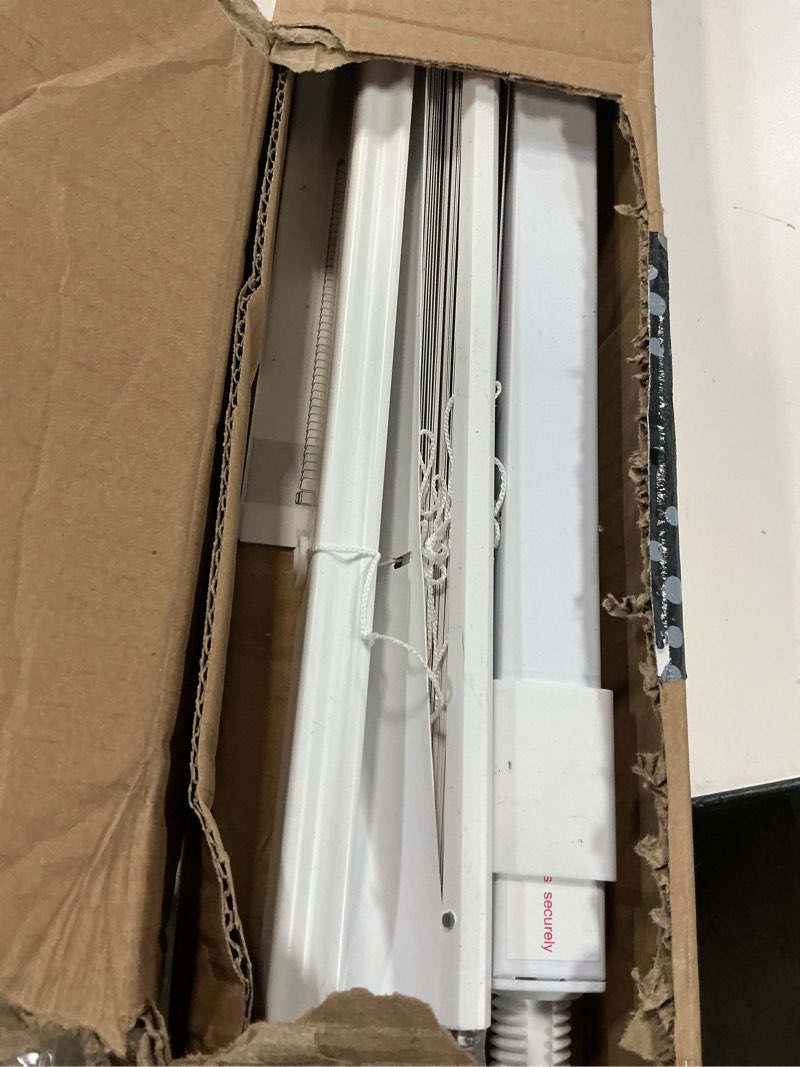 Condition photo showing As Is for lazblinds no tools no drill 1" vinyl mini blinds, cordless blinds for windows, light filtering horizontal window blinds & shades, 32" w x 36" h, white cordless-white 32" w x 36" h